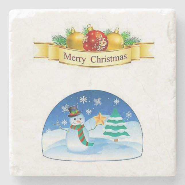 Snowman Marble Stone Coaster Christmas (Front)