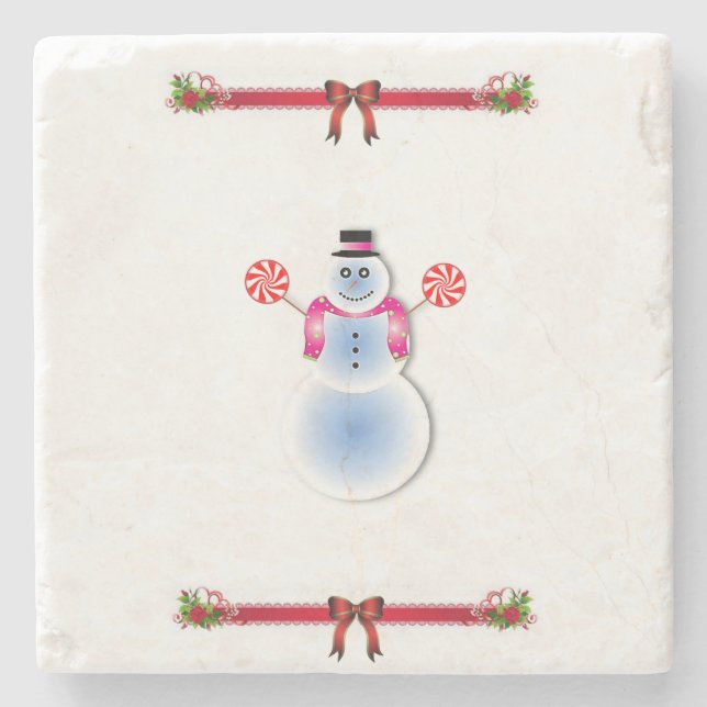 Snowman Marble Stone Coaster Christmas (Front)