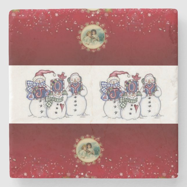 Snowman Marble Stone Coaster Christmas (Front)