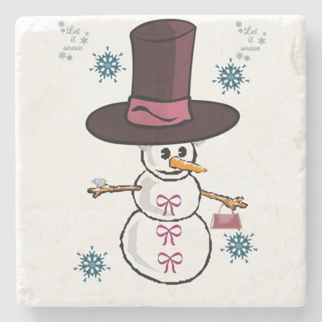 Snowman Marble Stone Coaster Christmas (Front)