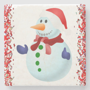 Snowman Marble Stone Coaster Christmas