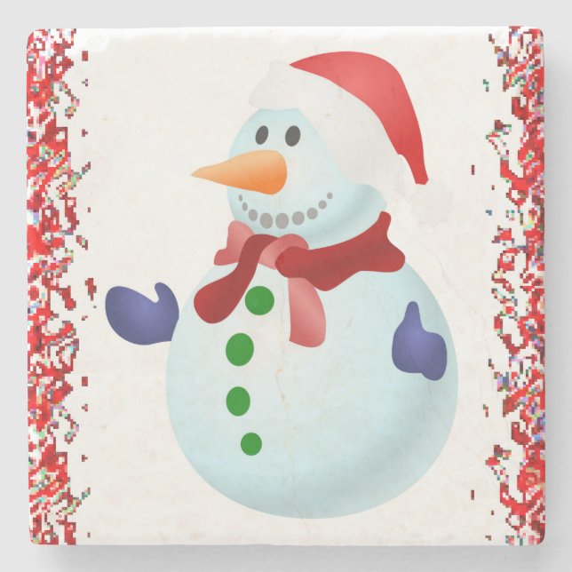 Snowman Marble Stone Coaster Christmas (Front)