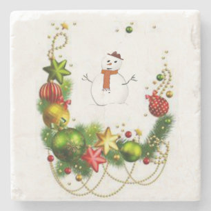 Snowman Marble Stone Coaster Christmas