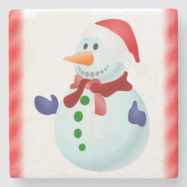 Snowman Marble Stone Coaster Christmas (Front)