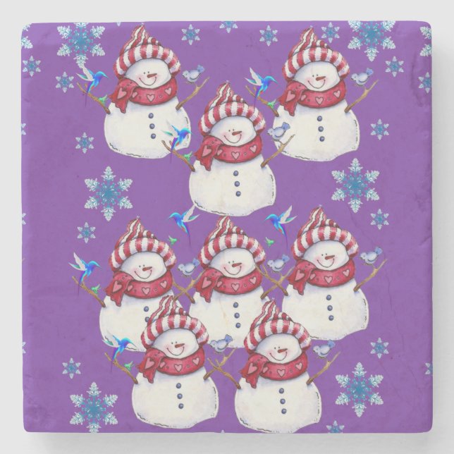 Snowman Marble Stone Coaster Christmas (Front)