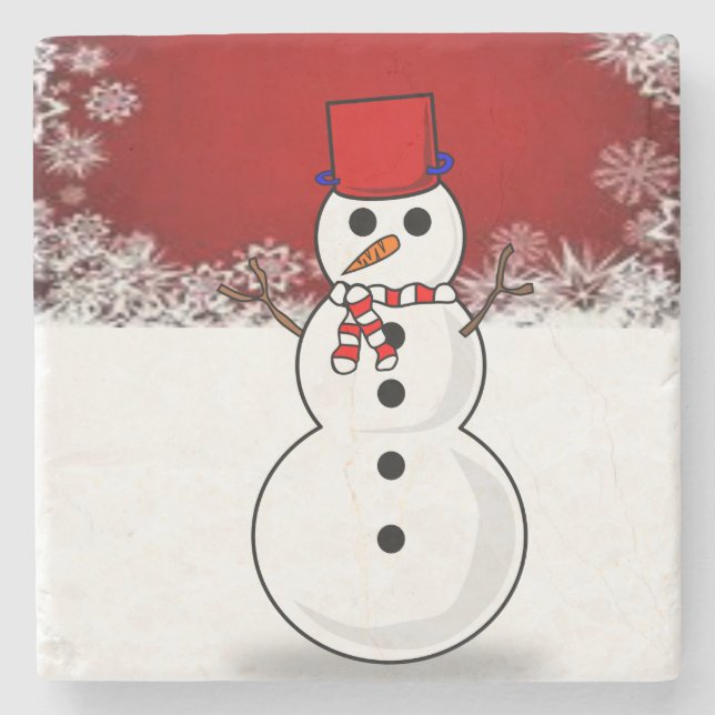 Snowman Marble Stone Coaster Christmas (Front)