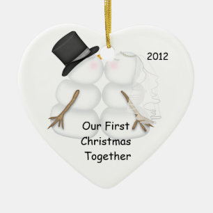 Snowman Married Couple First Christmas Together Ceramic Ornament