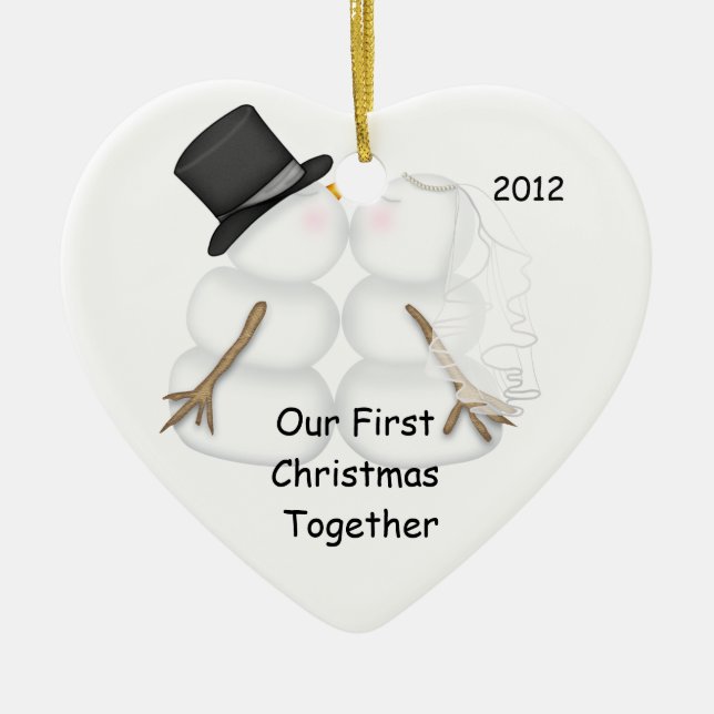 Snowman Married Couple First Christmas Together Ceramic Ornament (Front)