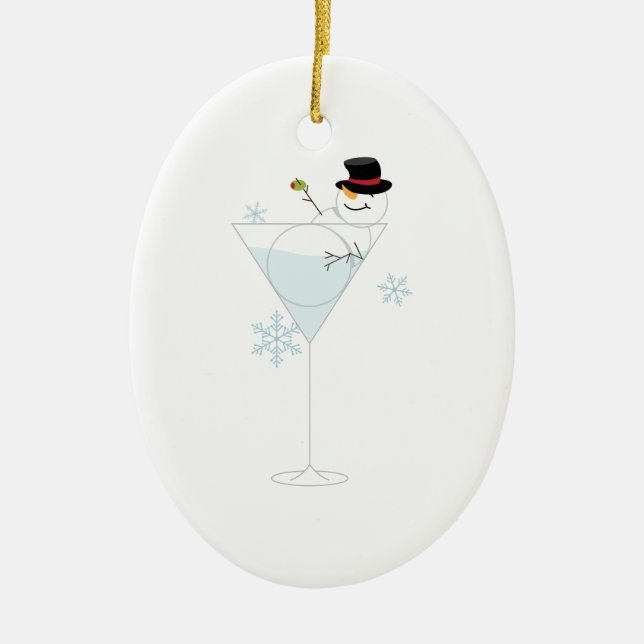 Snowman Martini Ceramic Ornament (Front)