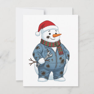 Snowman Mechanic Christmas 2026 Holiday Blue Colla Card