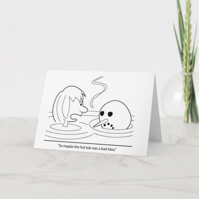 Snowman Melting in Hot Tub Greeting Card (Front)