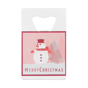 Snowman Merry Christmas Card Credit Card Bottle Opener