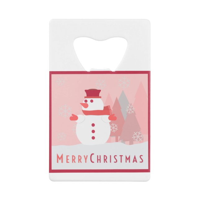 Snowman Merry Christmas Card Credit Card Bottle Opener (Front)