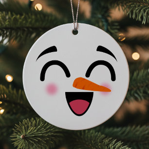 Snowman Merry Christmas Cute Smiling Face Winter Metal Ornament