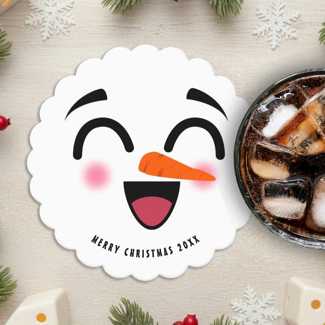 Snowman Merry Christmas Cute Smiling Face Winter Paper Coaster (Snowman Merry Christmas Cute Smiling Face Winter Paper Coaster
)