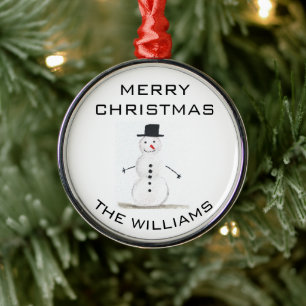 Snowman Merry Christmas Festive Winter Cute Metal Ornament