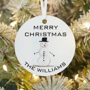 Snowman Merry Christmas Festive Winter Cute Metal Ornament