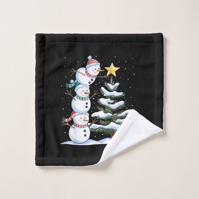 Snowman Merry Christmas Santa Claus Tree Snow Fami (Gant de toilette)
