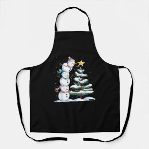 Snowman Merry Christmas Santa Claus Tree Snow Fami Apron