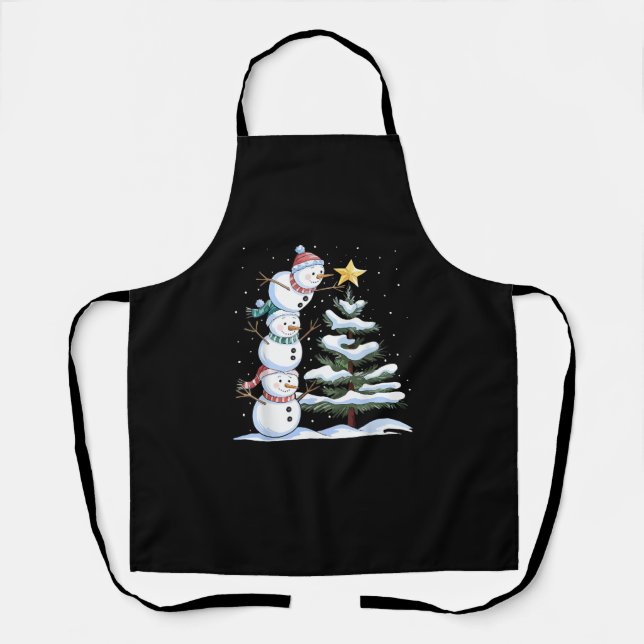 Snowman Merry Christmas Santa Claus Tree Snow Fami Apron (Front)