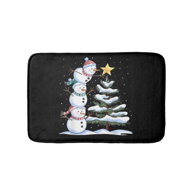 Snowman Merry Christmas Santa Claus Tree Snow Fami Bath Mat (Front)