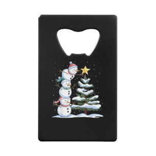 Snowman Merry Christmas Santa Claus Tree Snow Fami Credit Card Bottle Opener