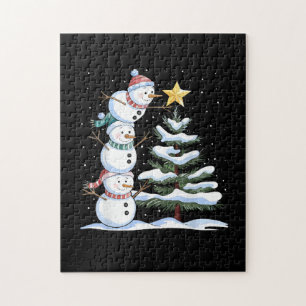 Snowman Merry Christmas Santa Claus Tree Snow Fami Jigsaw Puzzle