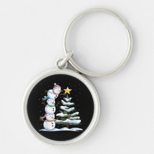 Snowman Merry Christmas Santa Claus Tree Snow Fami Keychain