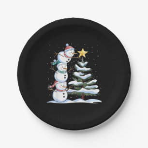 Snowman Merry Christmas Santa Claus Tree Snow Fami Paper Plate