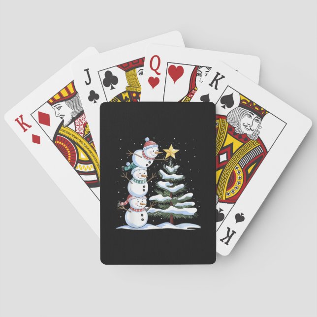 Snowman Merry Christmas Santa Claus Tree Snow Fami Playing Cards (Back)