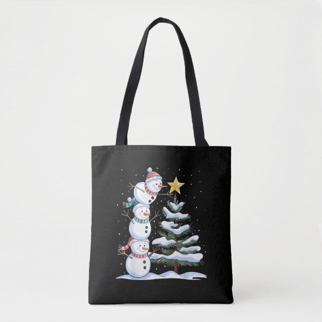 Snowman Merry Christmas Santa Claus Tree Snow Fami Tote Bag (Front)