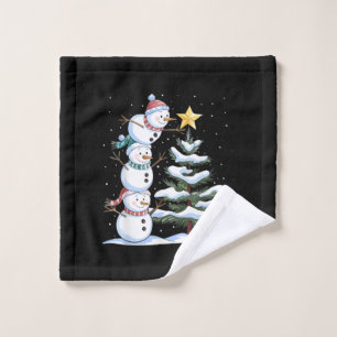 Snowman Merry Christmas Santa Claus Tree Snow Fami Wash Cloth