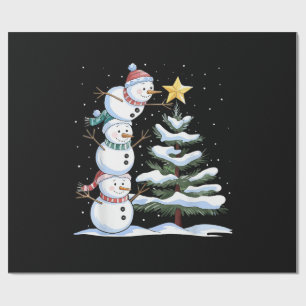 Snowman Merry Christmas Santa Claus Tree Snow Fami Wrapping Paper
