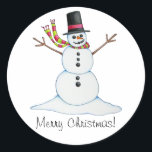 Snowman "Merry Christmas" Sticker<br><div class="desc">Original artwork by maboles (coloured pencil)</div>