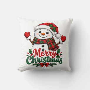 Snowman Merry Christmas Throw Pillow