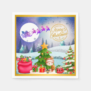 Snowman Merry Christmas Tree Gift & Happy New Year Napkin
