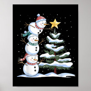 Snowman Merry Christmas Xmas Tree Snow Family Paja Poster