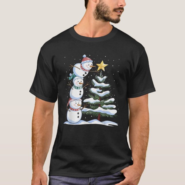 Snowman Merry Christmas Xmas Tree Snow Family Paja T-Shirt (Front)