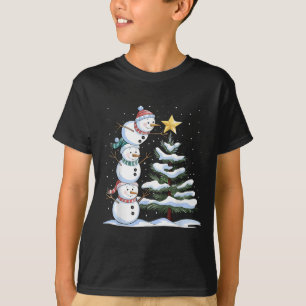 Snowman Merry Christmas Xmas Tree Snow Family Paja T-Shirt
