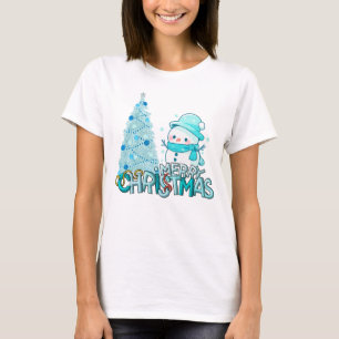 Snowman Merry Christmas Xmas Tree Snow T-Shirt