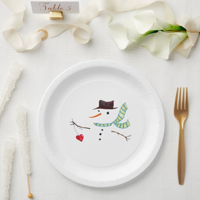 Snowman Minimalist Winter Party Paper Plate (Wedding)