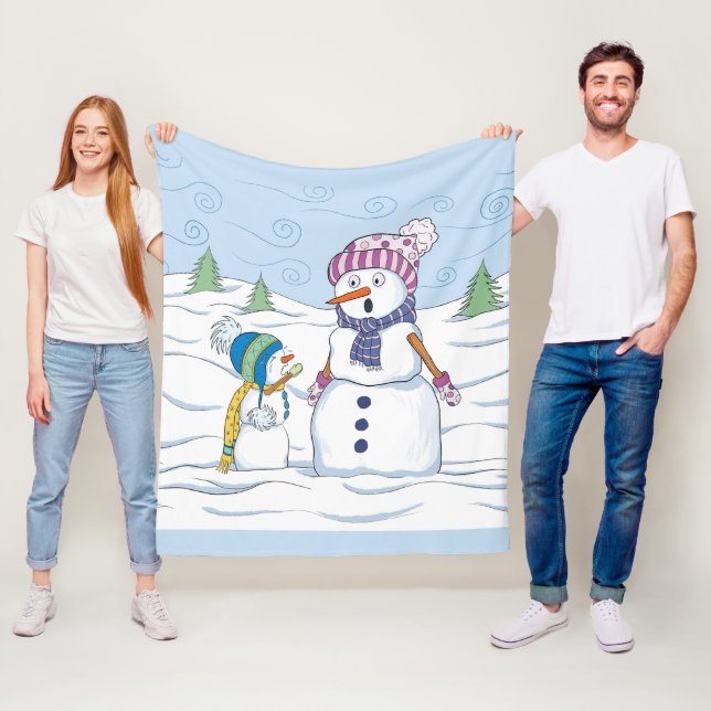 Snowman Mom Kid Crying Whimsical Medium Fleece Blanket (In Situ)