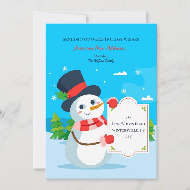 Snowman Moving Holiday Greeting Card (Front)
