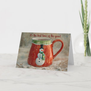 Snowman Mug Fun Whimsical Christmas Card