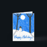 Snowman Nighttime Scene by Teagan Holiday Card<br><div class="desc">This card shows original art by Teagan, a childhood cancer survivor. Proceeds from these purchases go to Friends of Kids with Cancer.
Learn more at friendsofkids.org or call 314.275.7440.</div>