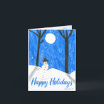 Snowman Nighttime Scene by Teagan Holiday Card<br><div class="desc">This card shows original art by Teagan,  a childhood cancer survivor. Proceeds from these purchases go to Friends of Kids with Cancer.
Learn more at friendsofkids.org or call 314.275.7440.</div>