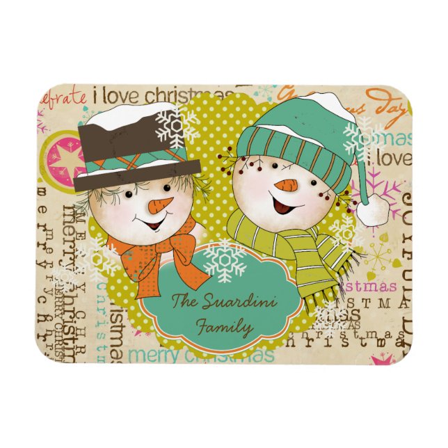 Snowman Noël personnalisé Flexi Magnet (Horizontal)