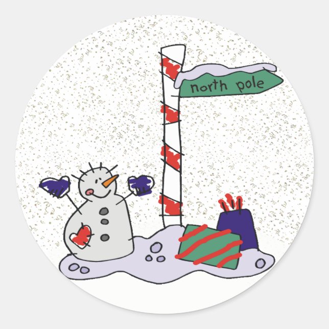 Snowman & North Pole - Classic Round Sticker (Front)