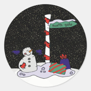 Snowman & North Pole - Classic Round Sticker