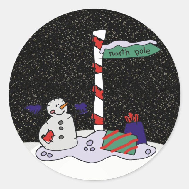 Snowman & North Pole - Classic Round Sticker (Front)